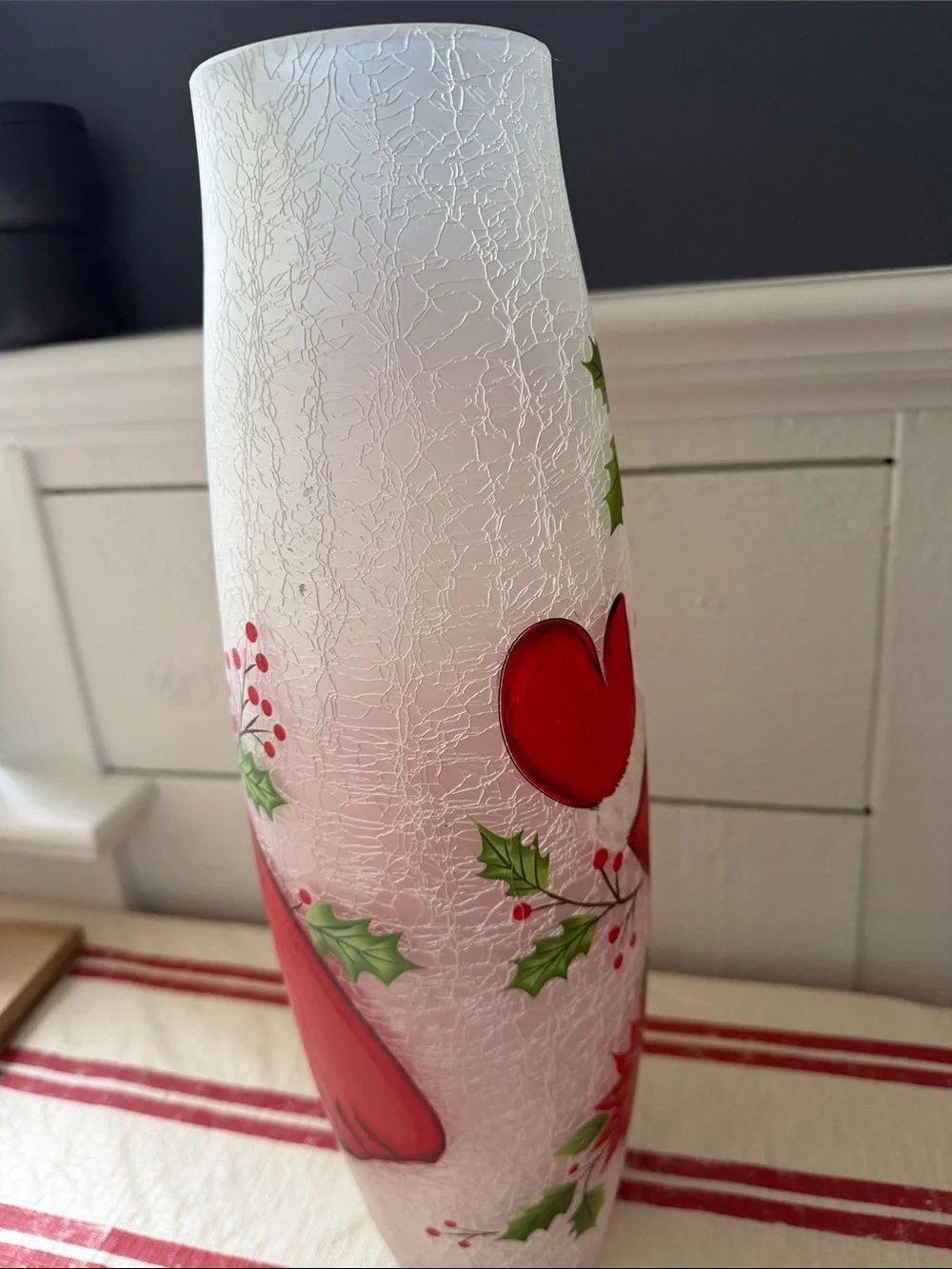 Holiday Santa Design Glass Vase w/ microlight. Brand new